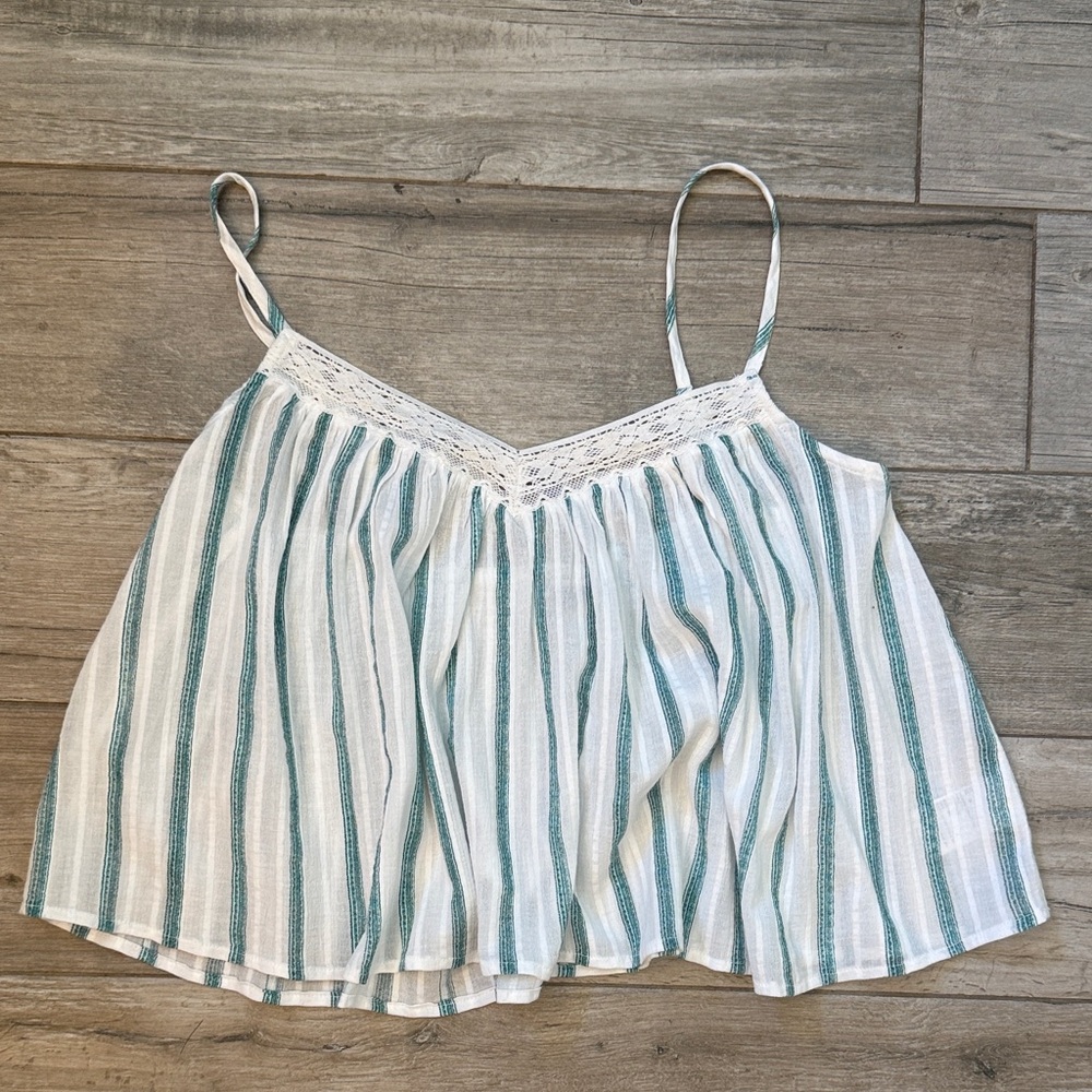 NWOT American Eagle Outfitters White & Dark Green Striped Swing Cropped Cami
